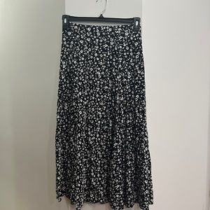 Black Floral Banana Republic A-Line Maxi Skirt